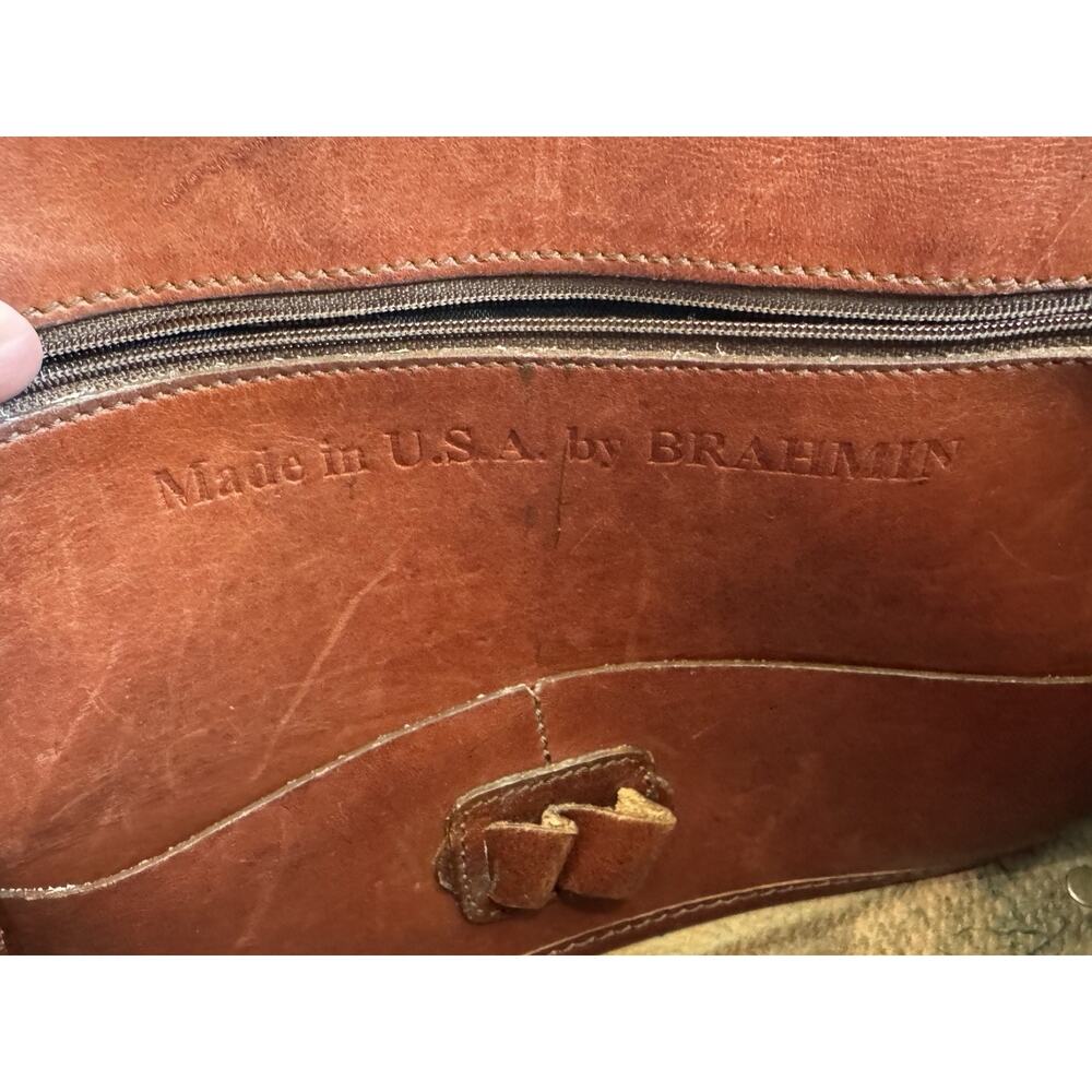 Vintage Brahmin Cognac Brown Leather Crossbody Zip Purse USA Classic Medium - Picture 14 of 15